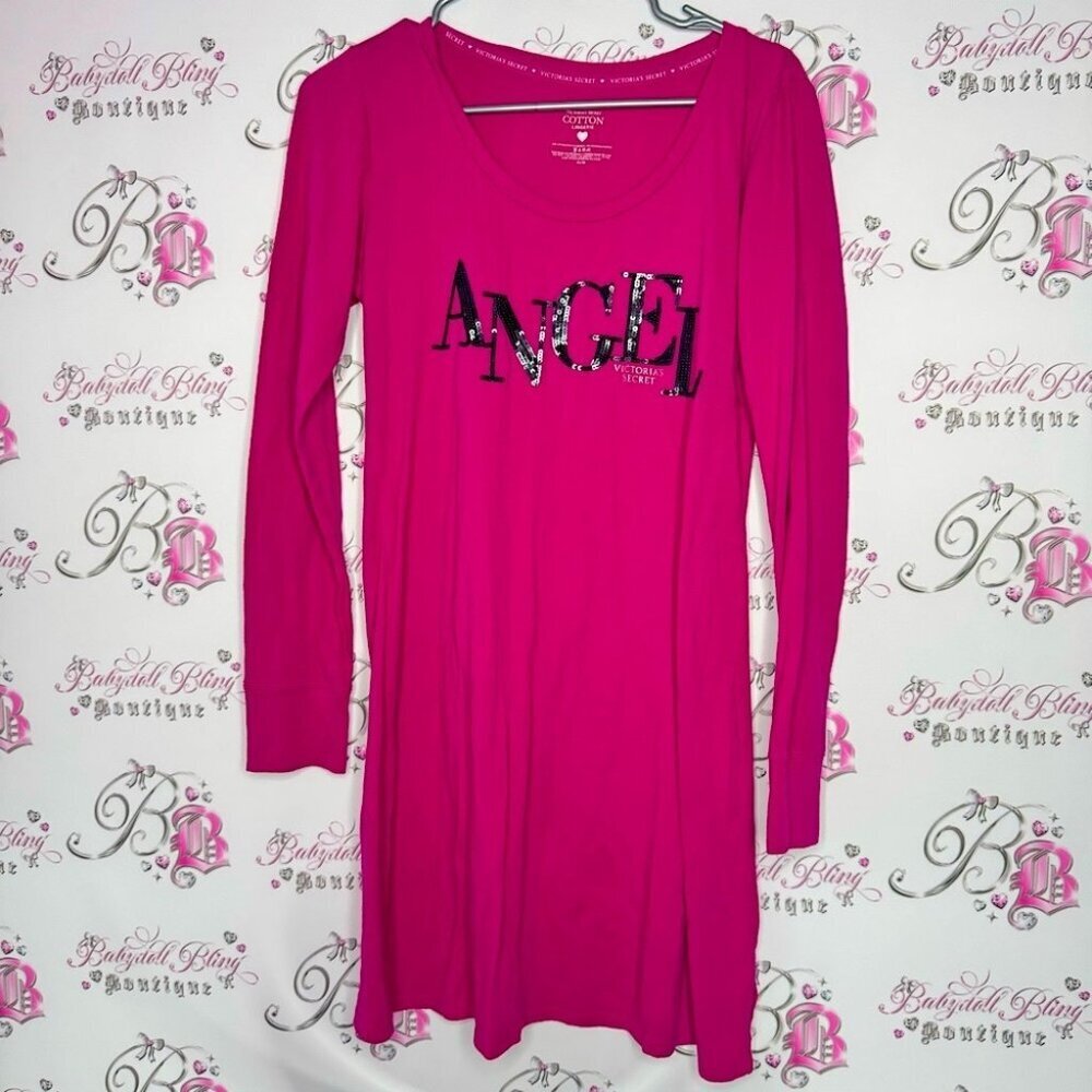 Victoria secret dress angel sequins long sleeve pink black sparkly night gown